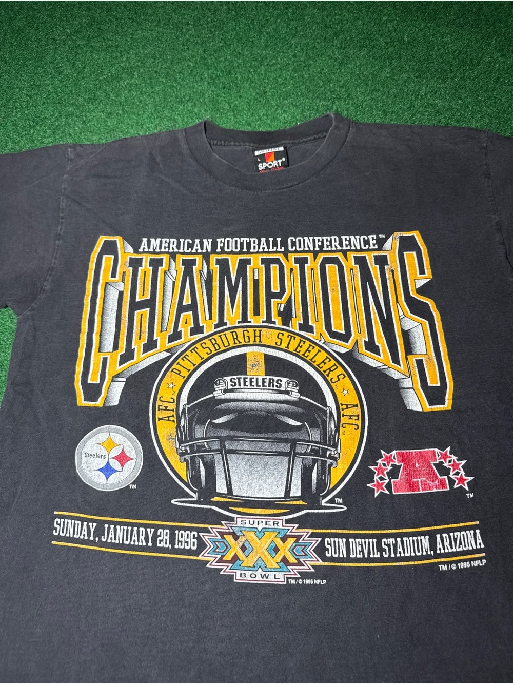 Vintage 90s Pittsburgh Steelers Super Bowl T-shirt, NFL Football 1995 (Large)